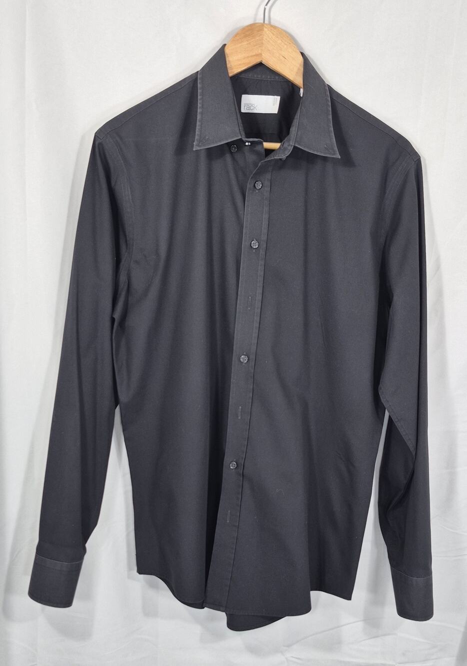 Nordstrom Rack Men Black Button Down Dress Shirt Trim Fit Easy Care 16 34-35